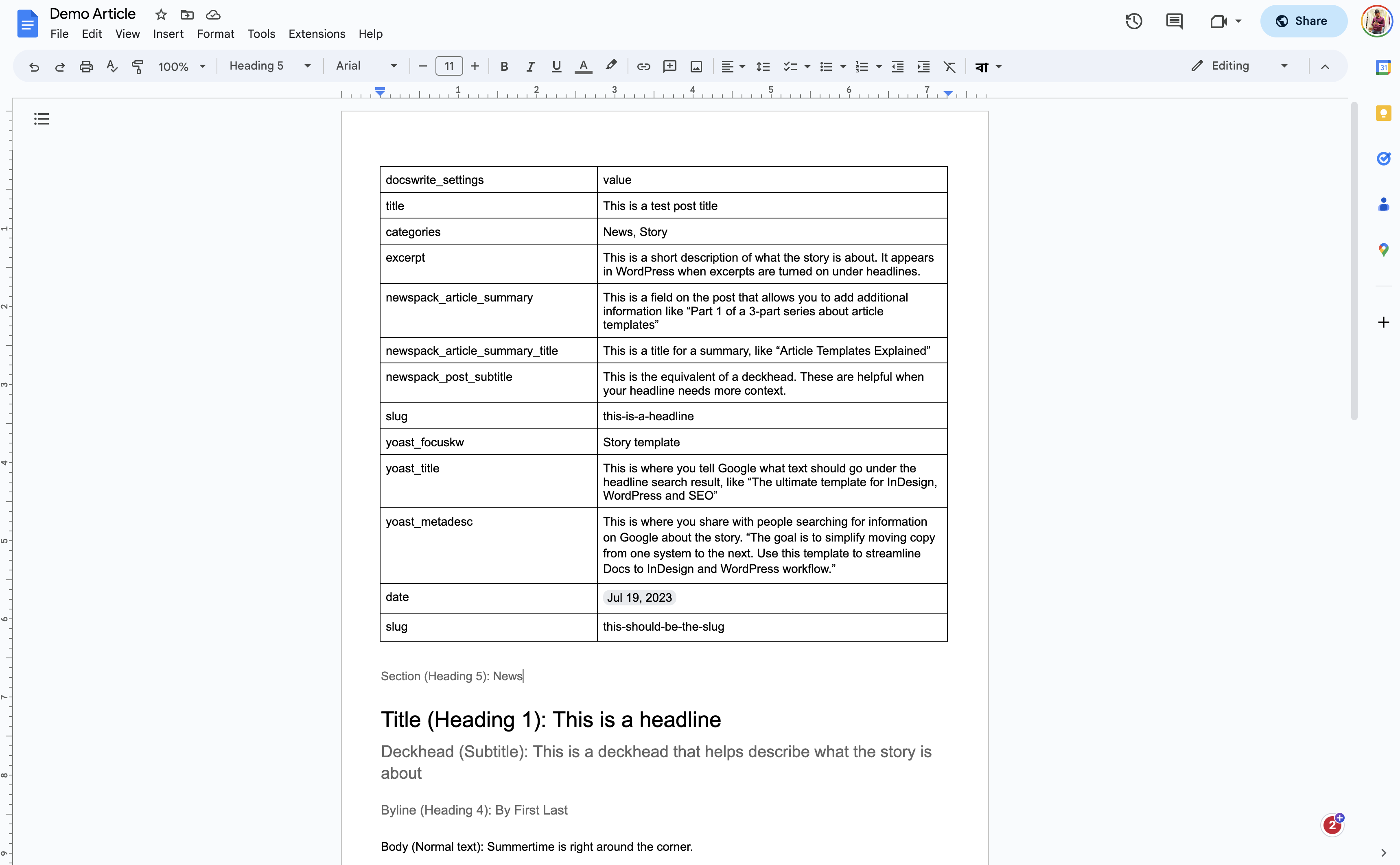 Demo Google Docs with table