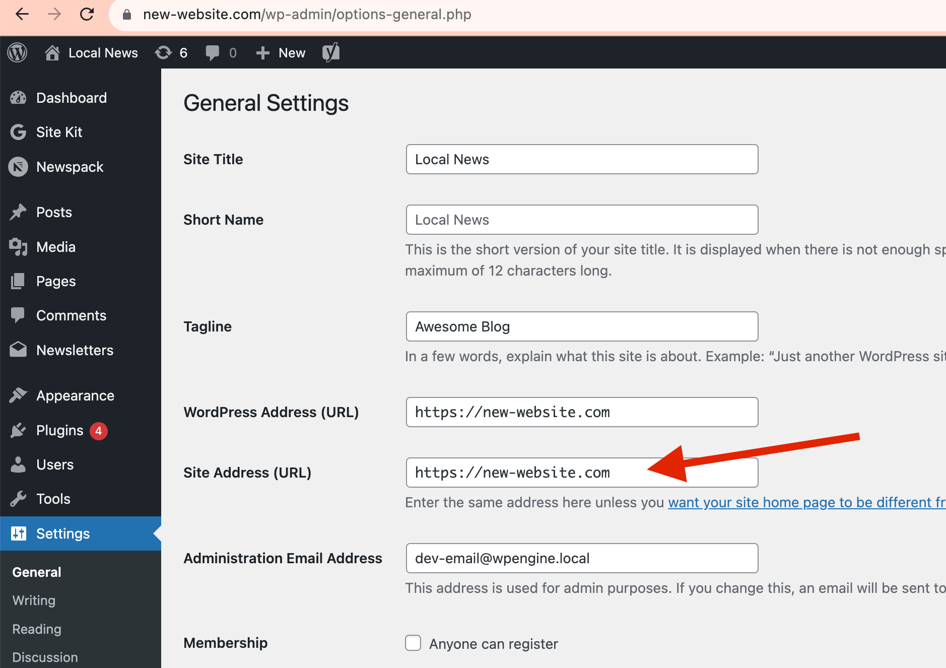 WordPress Address (URL) Copy